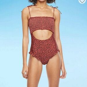 Decree smocked tie shoulder womens exotic animal one piece swimsuit juniors